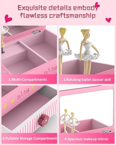 Ballerina Musical Jewelry Box with Ballet Girl - Princess Children's Dancing Gift for Little Girls Ages 4-6 & 6-8 | Ideal for Christmas, Thanksgiving, Birthdays | Rainbow Music Boxes for Kids in Saudi Arabia