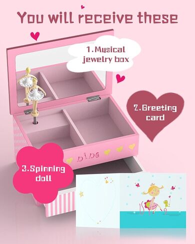 Ballerina Musical Jewelry Box with Ballet Girl - Princess Children's Dancing Gift for Little Girls Ages 4-6 & 6-8 | Ideal for Christmas, Thanksgiving, Birthdays | Rainbow Music Boxes for Kids in Saudi Arabia