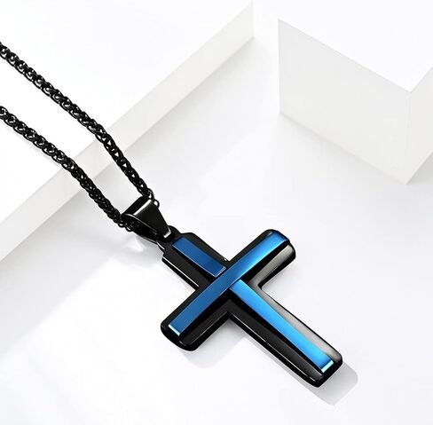JO WISDOM Cross Necklace 316L Stainless Steel Titanium Steel Cross Crucifix Pendant Religious Jewelry for Men and Women with 24 Inch Pearl Chain 3 MM in Saudi Arabia