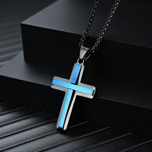 JO WISDOM Cross Necklace 316L Stainless Steel Titanium Steel Cross Crucifix Pendant Religious Jewelry for Men and Women with 24 Inch Pearl Chain 3 MM in Saudi Arabia