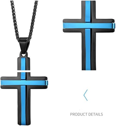 JO WISDOM Cross Necklace 316L Stainless Steel Titanium Steel Cross Crucifix Pendant Religious Jewelry for Men and Women with 24 Inch Pearl Chain 3 MM in Saudi Arabia