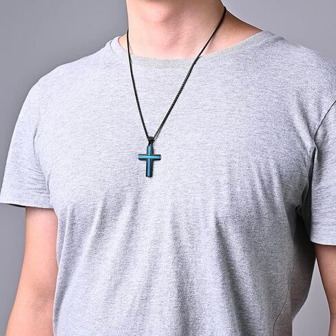 JO WISDOM Cross Necklace 316L Stainless Steel Titanium Steel Cross Crucifix Pendant Religious Jewelry for Men and Women with 24 Inch Pearl Chain 3 MM in Saudi Arabia