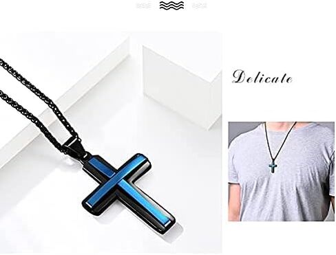 JO WISDOM Cross Necklace 316L Stainless Steel Titanium Steel Cross Crucifix Pendant Religious Jewelry for Men and Women with 24 Inch Pearl Chain 3 MM in Saudi Arabia