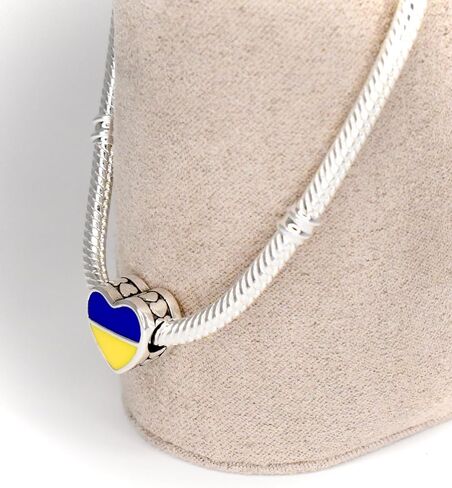 علم القلب الأوكراني سحر Bead100٪ 925 الفضة الاسترليني يناسب أساور باندورا، هدية مجوهرات للجميع. in Saudi Arabia