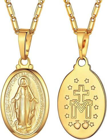 Suplight 925 Stelring Silver Virgin Mary Necklace Christian Jewelry Oval Medallion Medal Pendant Necklaces (with Gift Box) in Kuwait