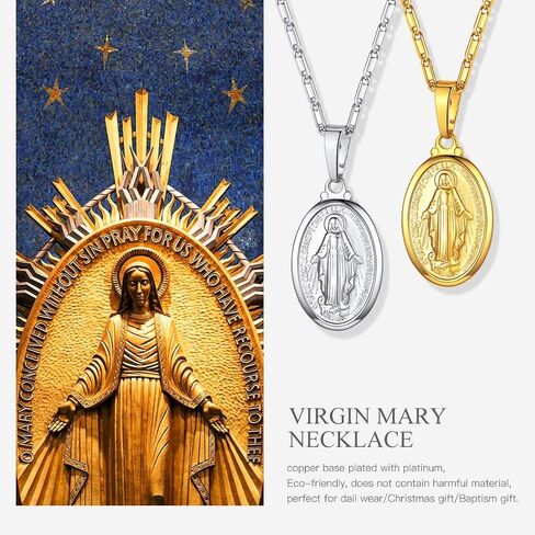 Suplight 925 Stelring Silver Virgin Mary Necklace Christian Jewelry Oval Medallion Medal Pendant Necklaces (with Gift Box) in Kuwait