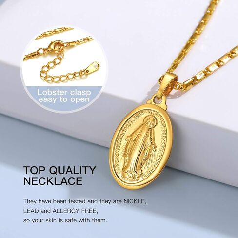 Suplight 925 Stelring Silver Virgin Mary Necklace Christian Jewelry Oval Medallion Medal Pendant Necklaces (with Gift Box) in Kuwait