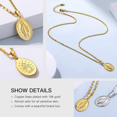 Suplight 925 Stelring Silver Virgin Mary Necklace Christian Jewelry Oval Medallion Medal Pendant Necklaces (with Gift Box) in Kuwait