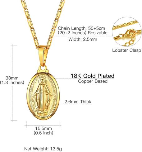 Suplight 925 Stelring Silver Virgin Mary Necklace Christian Jewelry Oval Medallion Medal Pendant Necklaces (with Gift Box) in Kuwait