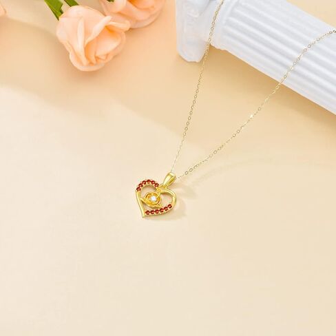 sisgem 14k الذهب الصلب قلادة القلب مع العقيق الأحمر للنساء الفتيات، الذهب الأصفر الحب القلب قلادة قلادة مقلد العقيق مجوهرات هدايا لعيد ميلاد الأمهات 16 + 1 + 1 بوصة in Kuwait