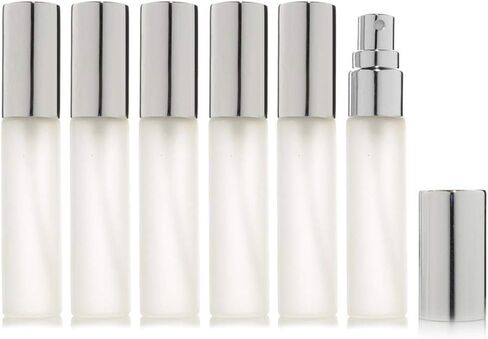 Enslz 6 pcs Frosted Fine Mist 10ml1/3oz Atomizer Glass Bottle Vial Spray Refillable Fragrance Perfume Empty Scent Bottle 2 pcs 3ML Free Pipette (10ml, Silver) in Saudi Arabia