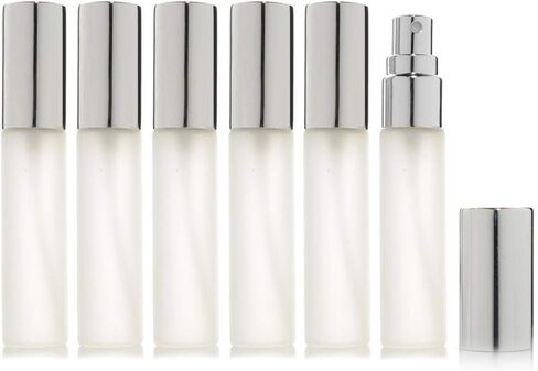 Enslz 6 pcs Frosted Fine Mist 10ml1/3oz Atomizer Glass Bottle Vial Spray Refillable Fragrance Perfume Empty Scent Bottle 2 pcs 3ML Free Pipette (10ml, Silver) in Saudi Arabia