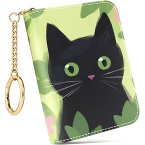 ZAXMEY Credit Card Holder RFID Wallet for Women, Print Credit Card Wallets Accordion Gift, Small Leather Card Holder Wallet with Zipper, Keychain Wallet Organizer, Weeds