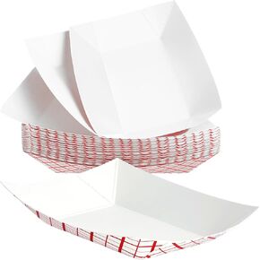 Heavy Duty, Grease Resistant 1 Lb Paper Food Trays 100 Pk. Recyclable, Coated Paperboard Basket Ideal for Festival, Carnival and Concession Stand Treats Like Fries, Ice Cream and Chicken Tenders