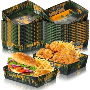 Ziliny 36 Pcs Hunting Camo Party Paper Food Trays 5 lb Deer Hunting Nacho Boats Large Paper Snack Trays for Birthday Kids Party Hunting Party Baby Shower Camouflage Themed Party Supplies