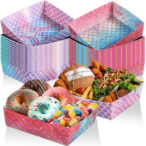 Yaomiao 48 Pcs Mermaid Party Paper Food Trays 5 lb Disposable Serving Trays Paper Food Boats for Mermaid Themed Party Sea Themed Baby Shower Birthday Party Supplies