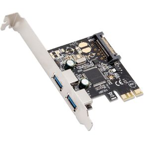 Syba SD-PEX20158 PCI Express Card x1 with USB 3.0 Type A 2 Ports Super Speed and 15-Pin Power Connector Eltron Chipset