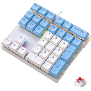 LINKEET Mechanical Numpad Rainbow Backlit Smooth Red Switches Wired USB Number Pad 33-Key NKRO Numeric Keypad with XDA PBT Keycaps External Keyboard Num Pad for Laptop, Mac - White Blue