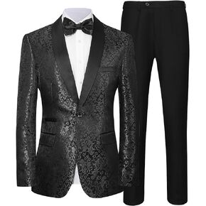 SZRJ Mens Floral Suit Set 2 Piece Blazer Jacket Wedding Prom Tuxedo Jacquard Dinner Jacket and Pants