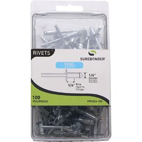 FPC84S-100 Short Steel Rivets - 1/4" Diameter, 1/4" Grip - 100 Count