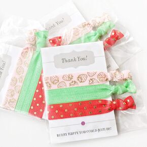 Strawberry Party Favors, Hair Ties Bracelets, Birthday Themes for Girls, Baby Shower Decorations and Supplies (5 Pack)