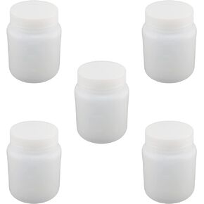 Othmro 5Pcs 300ml Plastic Bottles, Lab Cylindrical Chemical Reagent Bottle, Wide Mouth Laboratory Reagent Bottle, Sample Sealing Liquid Storage Container for Food Store White