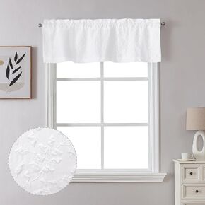 Chyhomenyc Anna White Valances for Windows 14 Inches Long 1 Pieces, Light Filtering Soft 3D Embossed Textured Fabric Curtains for Bedroom Basement Small Windows, 56Wx14L Inches