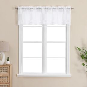 OVZME Barry Black Sheer Curtain Valance for Windows - Clip Checkered Textured Semi Sheer Valance for Basement Bathroom Kitchen, Dual Rod Pocket, 56Wx14L, 1 Panel