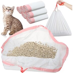 Thenshop 60 Count Litter Box Liners 36'' x 18'' Jumbo Cat Pan bags Drawstring Cat Supplies Extra Large Disposable Cat Litter Bags Cat Box Liners for Trash Waste Litter Box Tidy (Light Blue)
