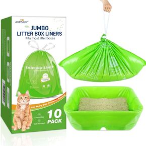 Cat Litter Box Liners 10-Pack, Heavy Duty Cat Litter Liners Jumbo Tear Resistant Waterproof Drawsting Extra Durable Easy Clean Up Fits Most Litter Boxes, Litter Box Liners 36" * 19", 10-Pack
