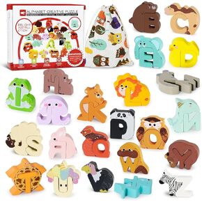 YYDeek 52 Pieces Matching Game, Wooden Alphabet Animal Puzzles for Toddlers, ABC Peg Puzzles for Kids Ages 3-5, Preschool Learning Activities Toys