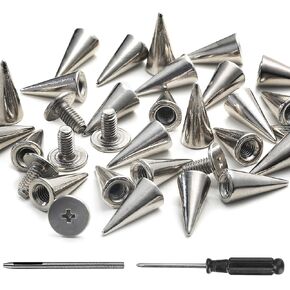 YORANYO 100 Sets Spikes and Studs 12MM Spikes for Clothing Metal Studs Rivets for Leather Punk Spikes Accessories Screw Back Studs and Spikes for Clothing Shoes Belts Bags Hats 15/32 Inch (Silver)