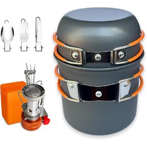 Compact Non-Stick Camping Cookware Set - Includes Pots, Pans, Stove, Kettle, Plates & Utensils for Backpacking, Hiking & Picnic in Kuwait