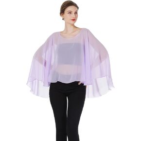 BEAUZSUZSANA Women Poncho Cape High Low Chiffon Shawls Wraps Scarves Capelets for Evening Dress Bridal Wedding Party