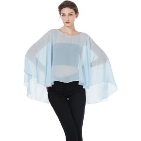 BEAUZSUZSANA معطف نسائي ذو رأس مرتفع ومنخفض من الشيفون يلتف والأوشحة Capelets لفستان السهرة وحفلات الزفاف