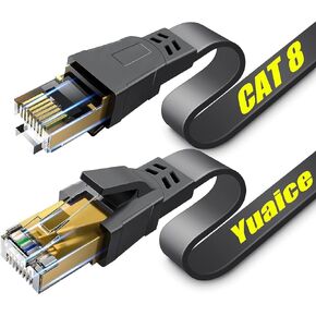 Cat 8 Ethernet Cable - 3FT High Speed Flat Internet Network Cable - Multiple Size Options (3FT-100FT) - Professional LAN Cable - Gold Plated RJ45 Connector - Shielded for Indoor & Outdoor Use
