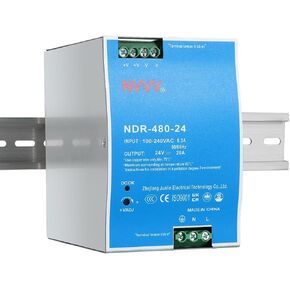 NDR-480-24 24VDC 20 Amp 480W Industrial DIN Rail Power Supply Built-in Active PFC Function Silver+Blue