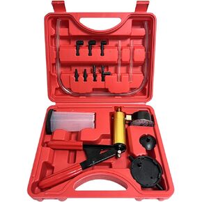 2 in 1 Brake Bleeder Kit Hand held Vacuum Pump Test Set with Vacuum Gauge, Adapters and Case for Vehicles Truck and Motorcycle Diagnosis, One-Man Brake Bleeding System for Brake Fluid Power Steering