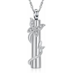 shajwo Cylinder Butterfly Urn Ashes Necklace for Women Men Cremation Jewelry of Loved Ones Memorial Vial Pendant