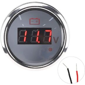 Marine Voltage Gauge,Marine Battery Voltage Gauge,Marine Voltage Meter,2in Battery Voltage Gauge LED Digital Display IP67 Waterproof Smart Alarm Universal for Boat Auto(Black)