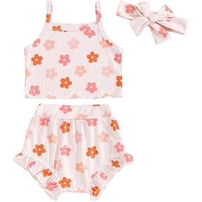 Amnnchya Infant Baby Girl Clothes Floral Sleeveless Tank Tops Ruffle Elastic Waist Shorts Set Toddler Newborn Summer
