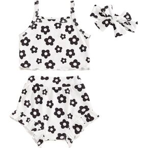 Amnnchya Infant Baby Girl Clothes Floral Sleeveless Tank Tops Ruffle Elastic Waist Shorts Set Toddler Newborn Summer