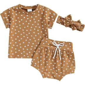 FYBITBO Newborn Baby Girls Clothes Floral Short Sleeve T-Shirt Top Flower Shorts Headband Set Casual Infant Summer Outfits