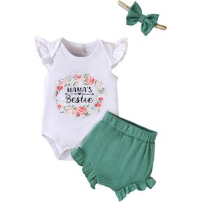 Happidoo Newborn Girl Clothes Baby Outfit Floral Mama's Bestie Clothing Short Set Flower Bodysuit