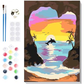 مجموعة الطلاء بالأرقام من VINDIJA Dolphin للبالغين والأطفال، مجموعات الطلاء بالأرقام للبالغين من البحر على قماش مؤطر، اللون بالأرقام للبالغين، مجموعات الحرف الفنية للفتيات من سن 8 إلى 12 بالغًا، 8 × 12 بوصة in Kuwait