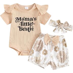 Adobabirl Baby Girl Newborn Clothes Short Sleeve Ribbed Romper Onesie Ruffle Shorts Bloomers Headband Summer Outfits Set