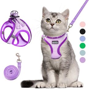 Cat Harness and Leash Set, Soft and Breathable Vest with Reflective Strip, Escape Proof Kitten Harness, Easy to Wear for Cats Walking and Traveling (Orange, XXS)
