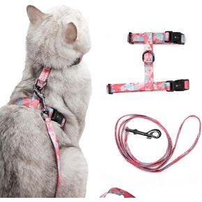 Outdoor Cat Harness and Leash for Walking Small Cats and Kittens, H-Type Escape Proof Cat Harness with 3.9 ft Leash, Adjustable Cute Kitten Harness and Leash Set, Mooipur Pink