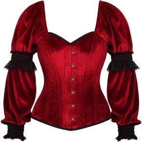 Daisy corsets Womens Top Drawer Dark Red Velvet Steel Boned Long Sleeve Corset