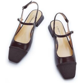 C.Paravano Women's Slingback | Square Toe Slingback Flats | Ankle Strap Flats Sandals | Slip on Casual Flats Shoes | Leather Dress Shoes for Wedding